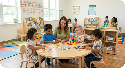 Children learning with alphabet blocks
