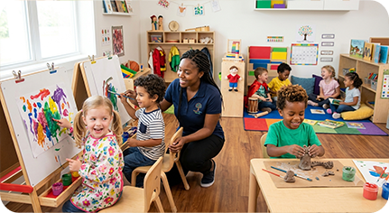 Children learning with alphabet blocks