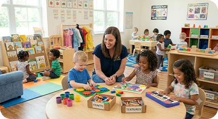 Children playing with colorful blocks