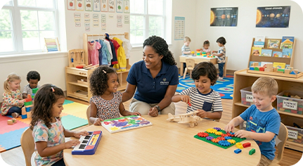 Children playing with colorful blocks