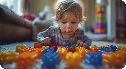 Child playing with colorful blocks