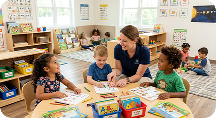 Children learning with alphabet blocks