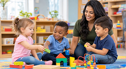 Children learning with alphabet blocks